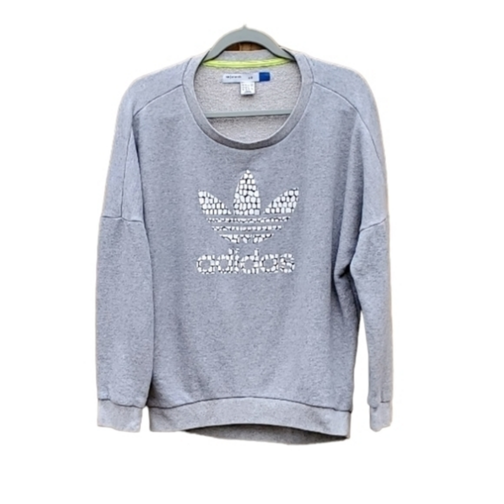 Adidas Gray Logo Casual Long Sleeve Sweatshirt Top Women Small